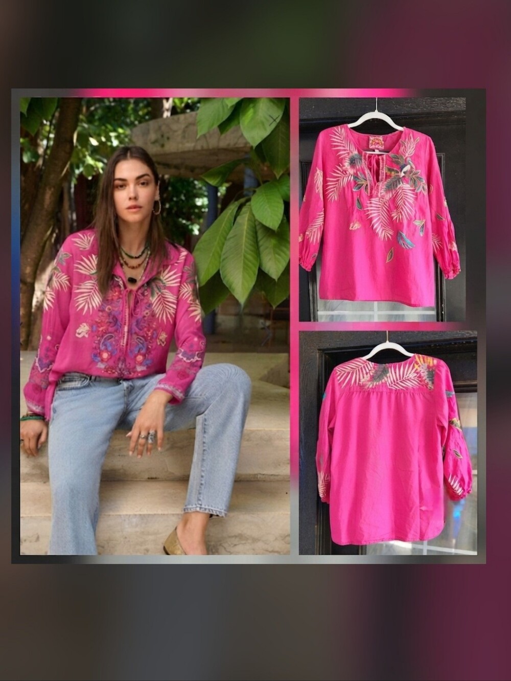 JOHNNY WAS Embroidered Botanical Blouse